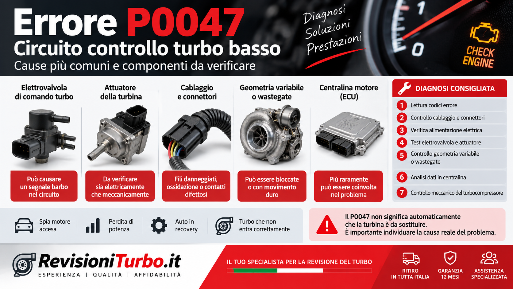Diagnosi errore P0047: attuatore, elettrovalvola, cablaggio e turbocompressore