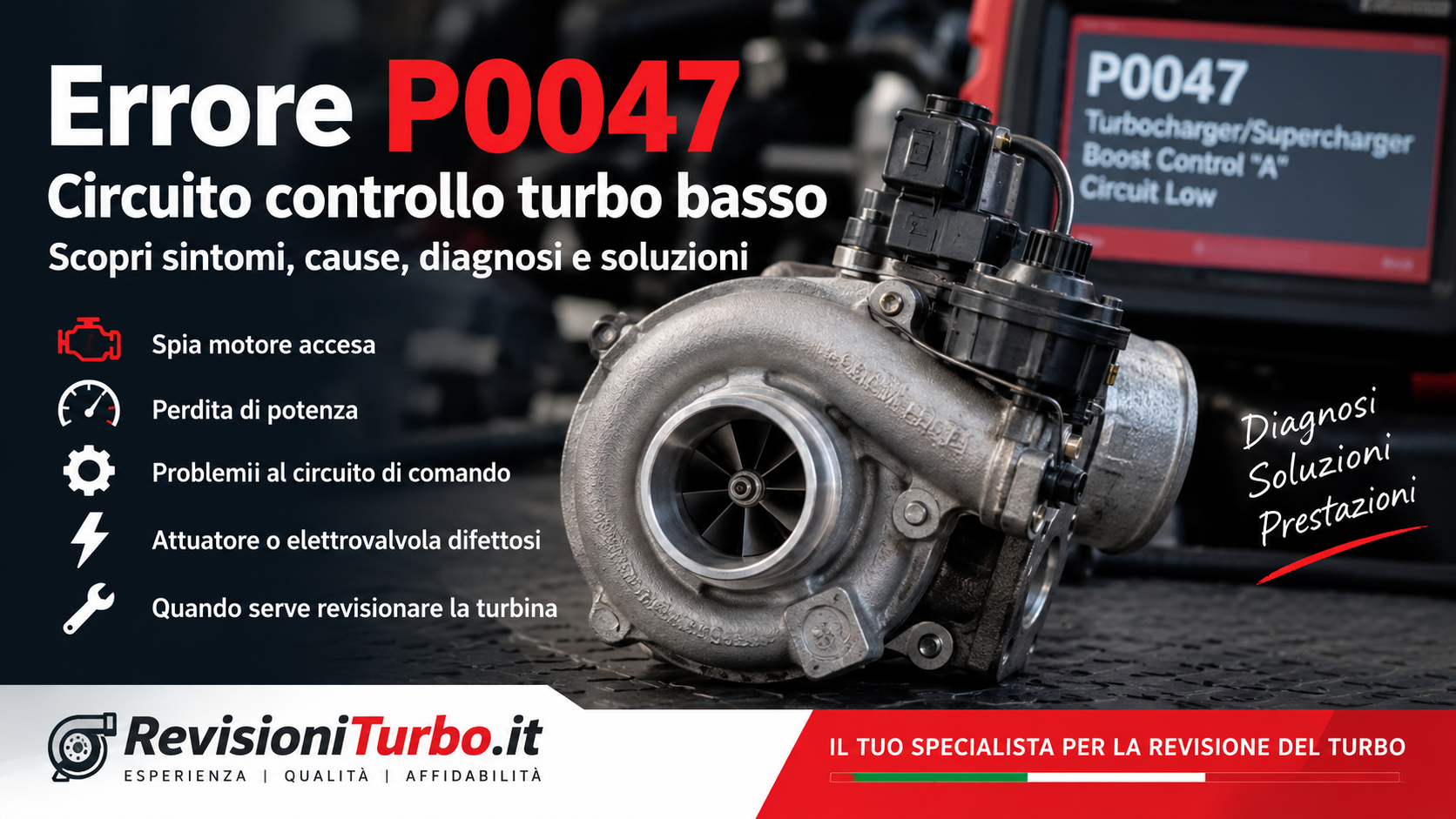 Errore P0047 circuito controllo turbo basso sintomi, cause e soluzioni