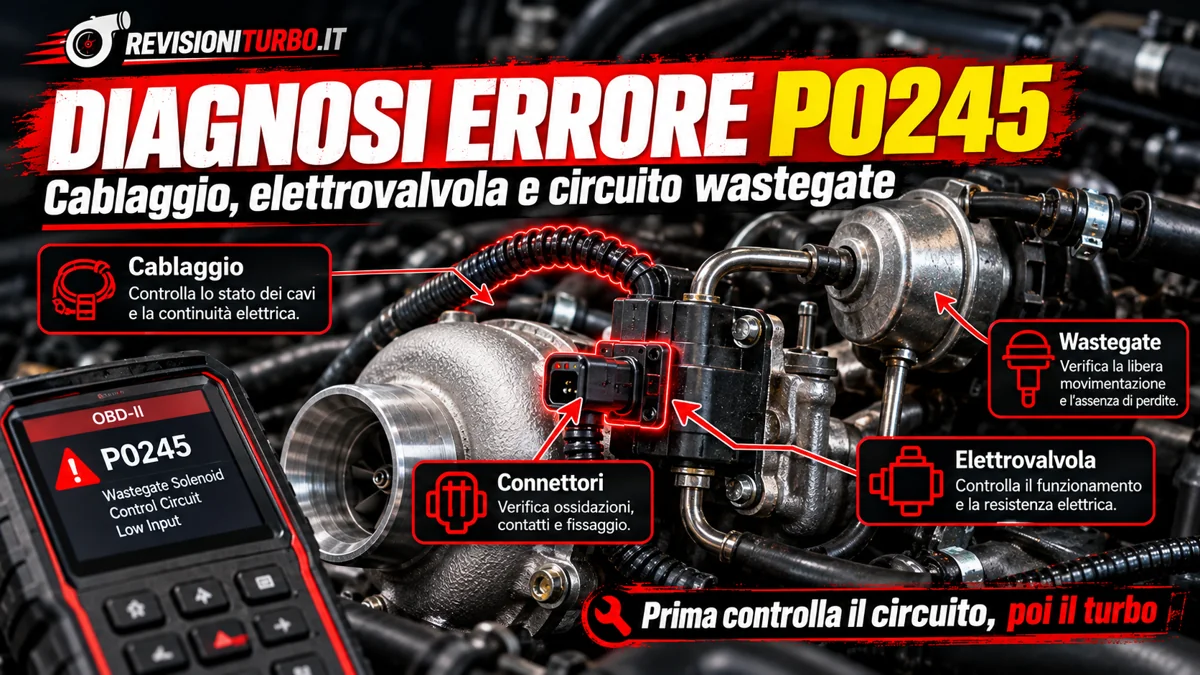 Diagnosi errore P0245 controlli wastegate cablaggio elettrovalvola e attuatore